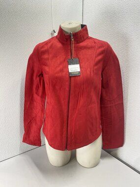 Valiant Paris Womens Bar2525-C Soft Lambskin Short Zip Jacket Size M Red